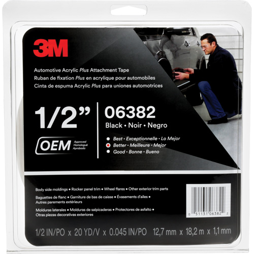 3M Automotive Acrylic Tape, 18 M (60') L x 12.7 mm (1/2") W, 45 mils, Acrylic Mukwa Safety Services
