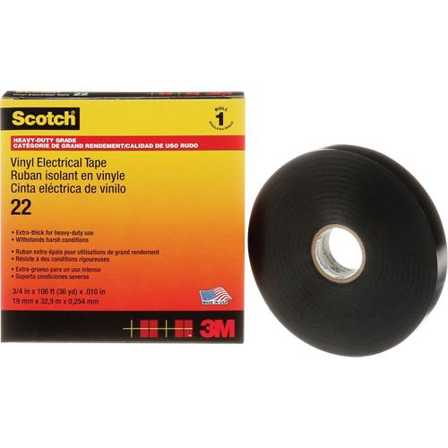 Scotch&reg; Vinyl Electrical Tape, 19 mm (3/4") x 33 m (108'), Black, 10 mils Mukwa Safety Services
