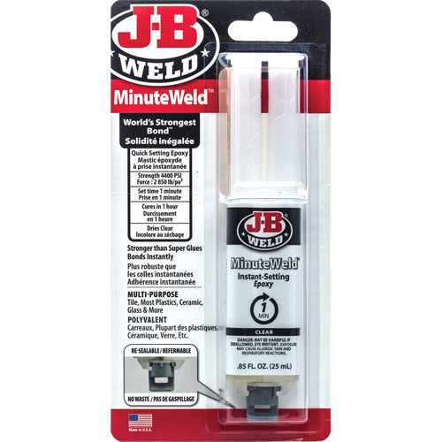 MinuteWeld Adhesive, 25 ml, Syringe, Two-Part, Clear Mukwa Safety Services