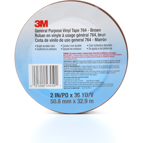 Ruban en vinyle pour travaux g&eacute;n&eacute;raux 764, 50,8 mm (2") la x 32,9 m (108') lo, 5 mils, Brun Mukwa Safety Services