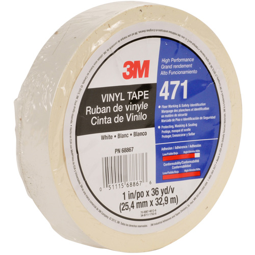 Ruban en vinyle 471, 12 mm (1/2") la x 32,9 m (108') lo, 5,3 mils, Blanc Mukwa Safety Services
