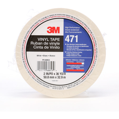 471 Vinyl Tape, 50.8 mm (2") W x 32.9 m (108') L, 5.2 mils, White Mukwa Safety Services