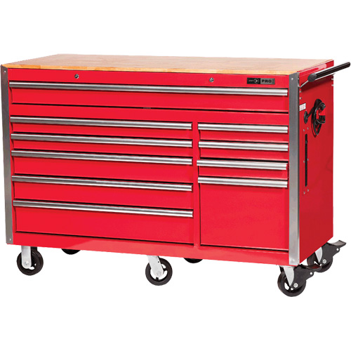 PRC5610 Pro Series Roller Cabinet, 10 Drawers, 55-9/10" W x 24-1/10" D x 39-7/10" H, Red Mukwa Safety Services