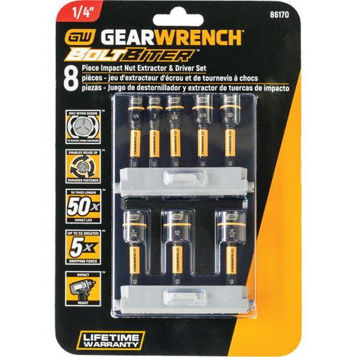 Bolt Biter Nut Extractor & Driver Set, 8 Pcs., Non Magnetic, Metric & Imperial Mukwa Safety Services