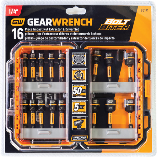 Bolt Biter Nut Extractor & Driver Set, 16 Pcs., Non Magnetic, Metric & Imperial Mukwa Safety Services