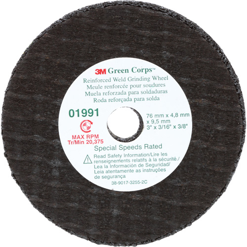 Green Corps Cut-Off Wheel, 3" x 0.188", 3/8" Arbor, Type 1, Aluminum Oxide, 35000 RPM Mukwa Safety Services