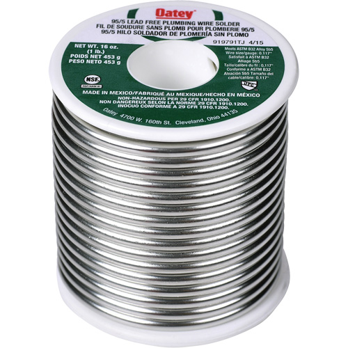 95/5 Plumbing Solder, Lead-Free, 95% Tin 5% Antimony, Solid Core, 0.3125" Dia. Mukwa Safety Services