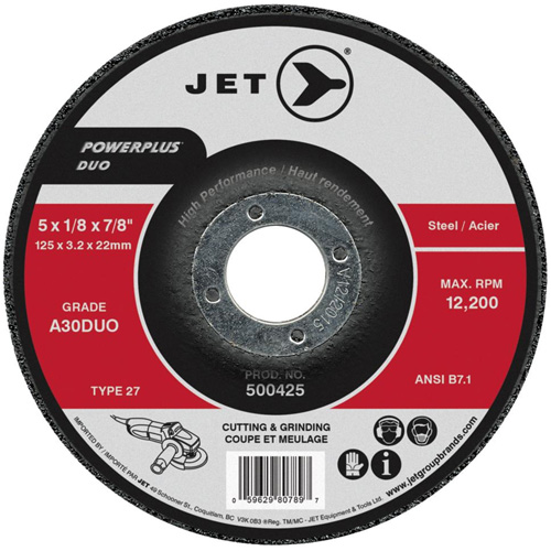 Powerplus DUO Cutting/Grinding Wheel, 4-1/2" x 1/8", 7/8" Arbor, Type 27, A30DUO Grit Mukwa Safety Services