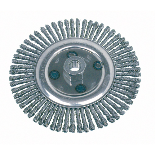Knot Wire Wheel Brushes - Stringer Bead, 4-7/8" Dia., 0.02" Fill, 5/8"-11 Arbor, Steel Mukwa Safety Services