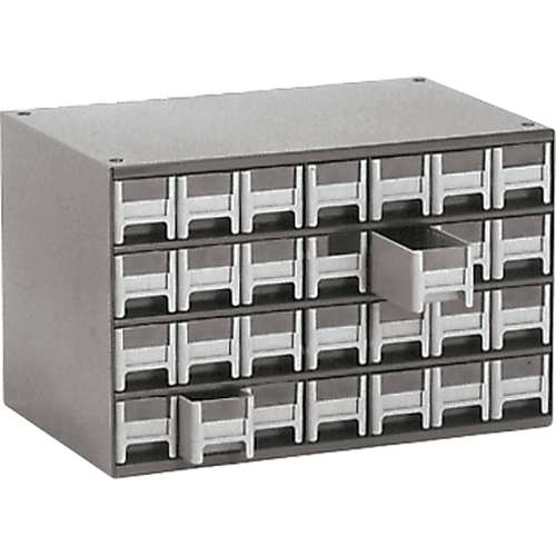 Modular Parts Cabinets, Steel, 28 Drawers, 17" x 10-9/16" x 2-2/16", Grey Mukwa Safety Services