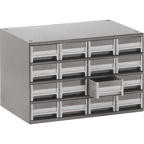 Modular Parts Cabinets, Steel, 16 Drawers, 17" x 10-9/16" x 2-1/8", Grey Mukwa Safety Services