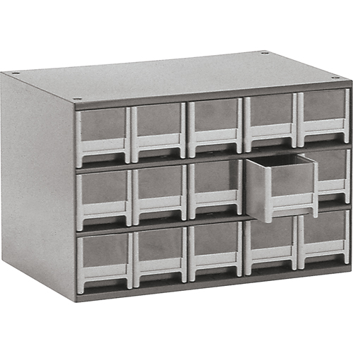 Modular Parts Cabinets, Steel, 15 Drawers, 17" x 10-9/16" x 3-1/16", Grey Mukwa Safety Services