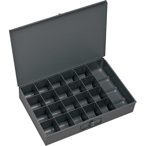Compartment Scoop Boxes, Steel, 21 Slots, 18" W x 12" D x 3" H, Grey Mukwa Safety Services