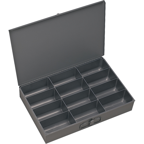 Compartment Scoop Boxes, Steel, 12 Slots, 13 3/8" W x 9-1/4" D x 2" H, Grey Mukwa Safety Services