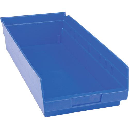Plastic Shelf Bins, 8-3/8" W x 4" H x 17-7/8" D, Blue, 20 lbs. Capacity Mukwa Safety Services