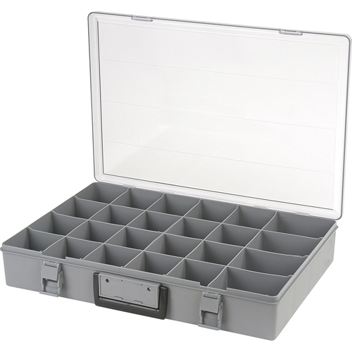Compartment Case, Plastic, 24 Slots, 18-1/2" W x 13" D x 3" H, Grey Mukwa Safety Services