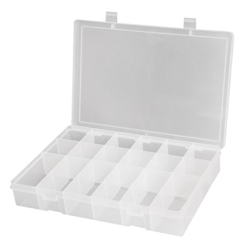 Compact Polypropylene Compartment Cases, 11" W x 6-3/4" D x 1-3/4" H, 18 Compartments Mukwa Safety Services