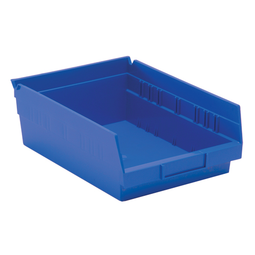 Shelf Bins, 8-3/8" W x 4" H x 11-5/8" D, Blue, 30 lbs. Capacity Mukwa Safety Services