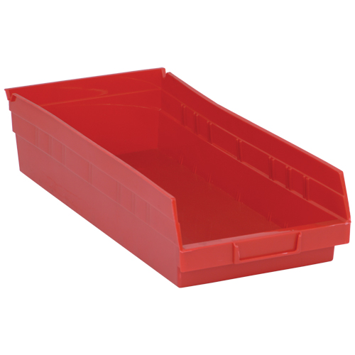 Shelf Bins, 8-3/8" W x 4" H x 17-7/8" D, Red, 40 lbs. Capacity Mukwa Safety Services