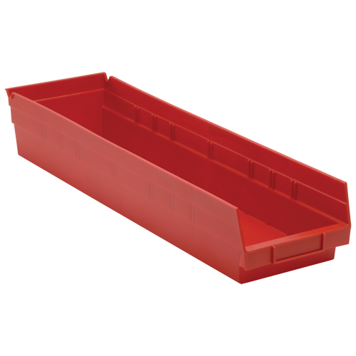Bacs de rangement pour tablettes, 6-5/8" la x 4" H x 23-5/8" p, Rouge, Capacit&eacute; 50 lb Mukwa Safety Services