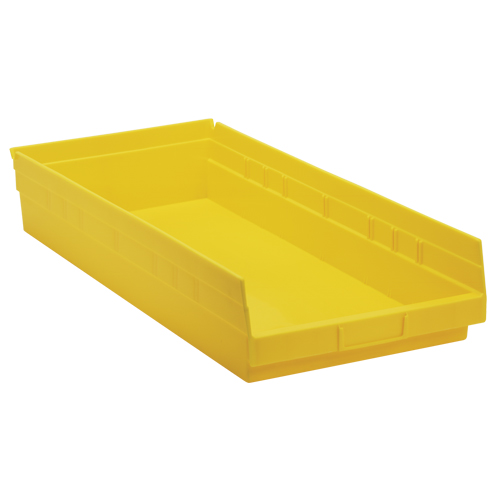 Shelf Bins, 11-1/8" W x 4" H x 23-5/8" D, Yellow, 50 lbs. Capacity Mukwa Safety Services