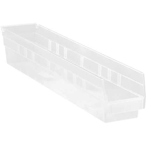 Shelf Bins, 4-1/8" W x 4" H x 23-5/8" D, Clear, 50 lbs. Capacity Mukwa Safety Services