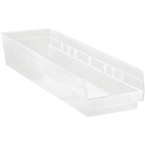 Bacs de rangement pour tablettes, 6-5/8" la x 4" H x 23-5/8" p, Transparent, Capacit&eacute; 50 lb Mukwa Safety Services