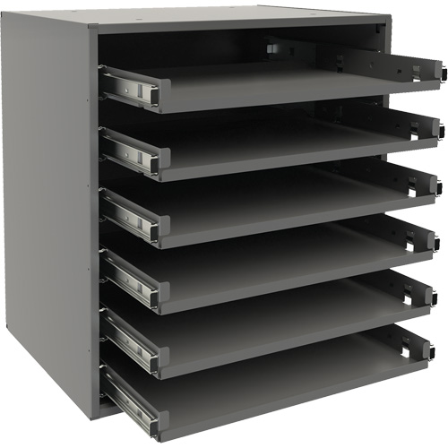 Small Bearing Slide Rack, Steel, 6 Slots, 15-9/16" W x 11-7/8" D x 16-3/8" H, Grey Mukwa Safety Services