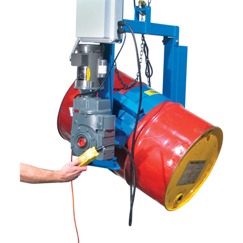 Power Drum Tilter - 1 Phase/115V, 55 US gal. (45 Imperial Gal.) Drum Size, 1500 lbs./680 kg. Cap. Mukwa Safety Services