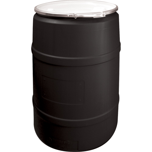 Barils en poly&eacute;thyl&egrave;ne, 55 gal. US (45 gal. imp.), Dessus ouvert, Noir Mukwa Safety Services