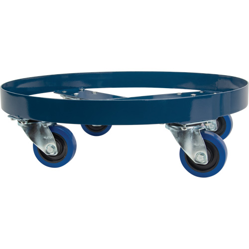 Drum Dolly, Steel, 1400 lbs. Capacity, 24" Diameter, Blue Elastic Casters Mukwa Safety Services