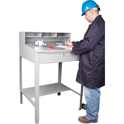 Open Floor Style Shop Desk, 34-1/2" W x 30" D x 53" H, Grey Mukwa Safety Services
