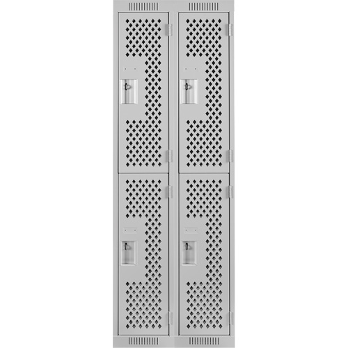 Clean Line Lockers, 2 -tier, Bank of 2, 24" x 12" x 72", Steel, Grey, Rivet (Assembled), Perforated Mukwa Safety Services