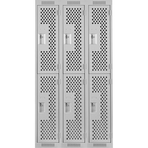Casiers Clean Line, 2 niveaux, Bloc de 3, 36" x 15" x 72", Acier, Gris, Rivet (assembl&eacute;), Perfor&eacute; Mukwa Safety Services