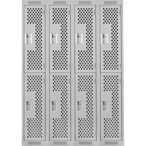Clean Line Lockers, 2 -tier, Bank of 4, 48" x 12" x 72", Steel, Grey, Rivet (Assembled), Perforated Mukwa Safety Services