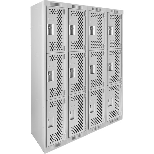 Casiers Clean Line, 3 niveaux, Bloc de 4, 48" x 12" x 72", Acier, Gris, Rivet (assembl&eacute;), Perfor&eacute; Mukwa Safety Services