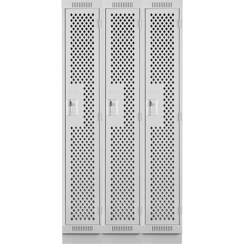 Clean Line Lockers, Bank of 3, 36" x 18" x 76", Steel, Grey, Rivet (Assembled), Perforated Mukwa Safety Services