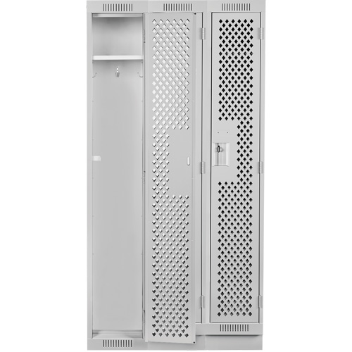 Clean Line Lockers, Bank of 3, 36" x 18" x 76", Steel, Grey, Rivet (Assembled), Perforated Mukwa Safety Services