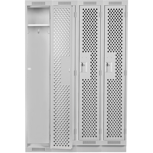 Clean Line Lockers, Bank of 4, 48" x 15" x 76", Steel, Grey, Rivet (Assembled), Perforated Mukwa Safety Services