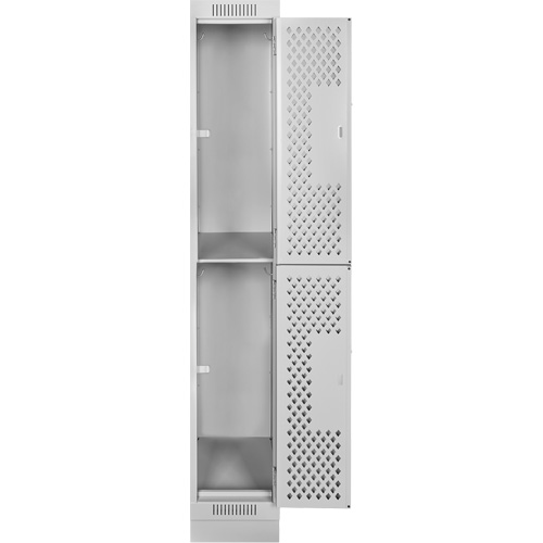 Casiers Clean Line, 2 niveaux, 12" x 15" x 76", Acier, Gris, Rivet (assembl&eacute;), Perfor&eacute; Mukwa Safety Services
