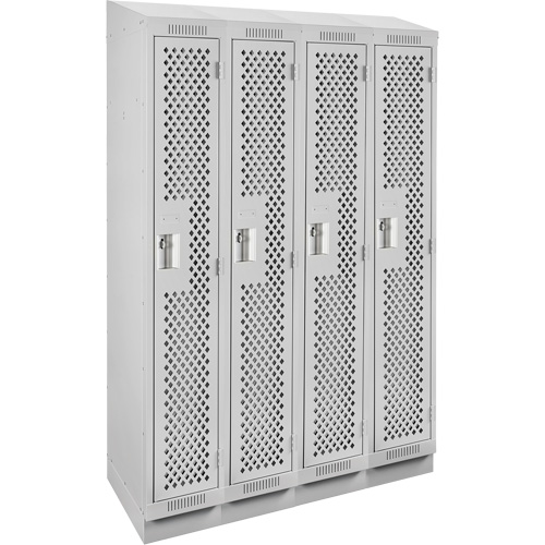 Clean Line Lockers, Bank of 4, 48" x 18" x 82", Steel, Grey, Rivet (Assembled), Perforated Mukwa Safety Services