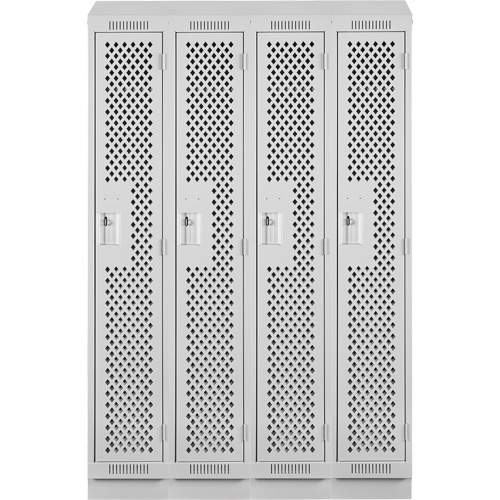 Clean Line Lockers, Bank of 4, 48" x 18" x 82", Steel, Grey, Rivet (Assembled), Perforated Mukwa Safety Services