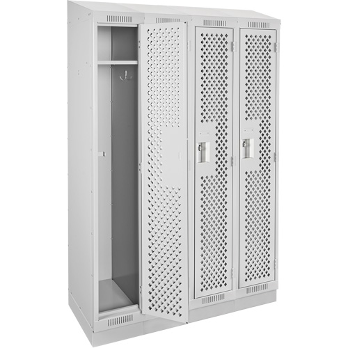 Clean Line Lockers, Bank of 4, 48" x 18" x 82", Steel, Grey, Rivet (Assembled), Perforated Mukwa Safety Services
