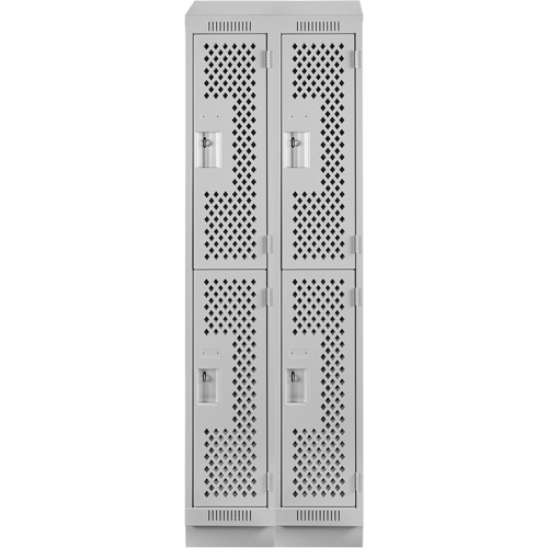 Casiers Clean Line, 2 niveaux, Bloc de 2, 24" x 18" x 82", Acier, Gris, Rivet (assembl&eacute;), Perfor&eacute; Mukwa Safety Services
