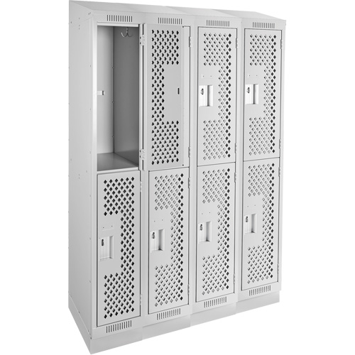 Clean Line Lockers, 2 -tier, Bank of 4, 48" x 18" x 82", Steel, Grey, Rivet (Assembled), Perforated Mukwa Safety Services