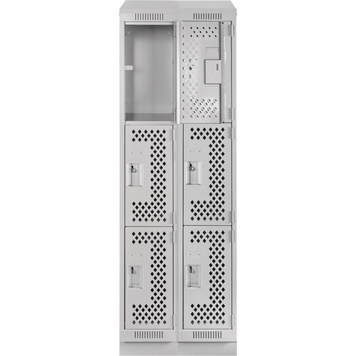 Clean Line Lockers, 3 -tier, Bank of 2, 24" x 15" x 82", Steel, Grey, Rivet (Assembled), Perforated Mukwa Safety Services