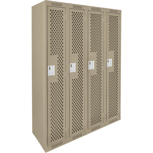 Clean Line Lockers, Bank of 4, 48" x 12" x 72", Steel, Beige, Rivet (Assembled), Perforated Mukwa Safety Services