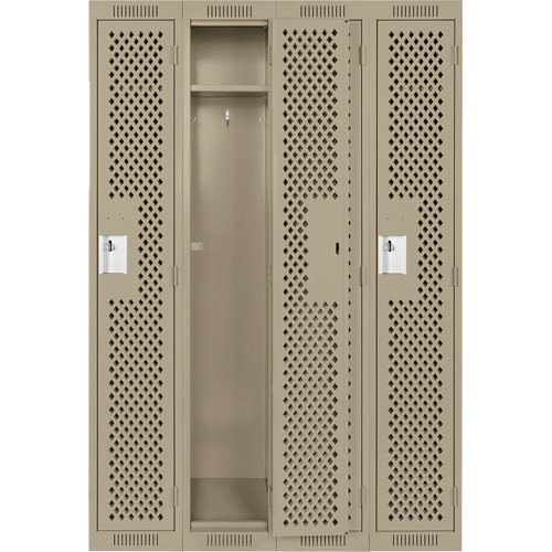 Clean Line Lockers, Bank of 4, 48" x 12" x 72", Steel, Beige, Rivet (Assembled), Perforated Mukwa Safety Services