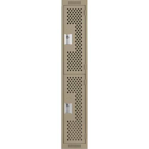 Clean Line Lockers, 2 -tier, 12" x 12" x 72", Steel, Beige, Rivet (Assembled), Perforated Mukwa Safety Services
