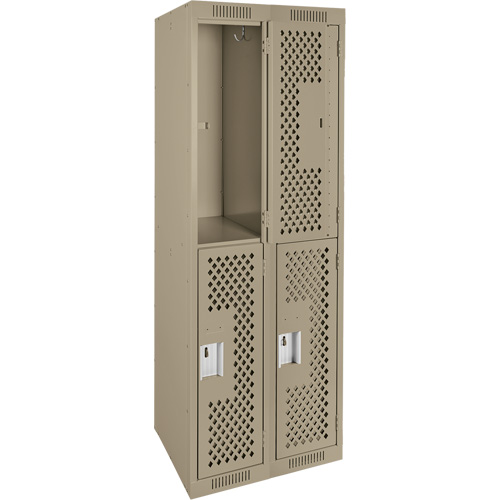 Clean Line Lockers, 2 -tier, Bank of 2, 24" x 12" x 72", Steel, Beige, Rivet (Assembled), Perforated Mukwa Safety Services